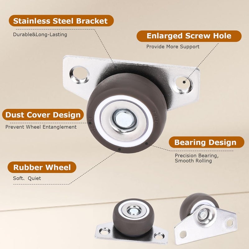 ZUOFANG 1.25 Inch Small Side Mount Caster Wheels, Mini Low Profile Casters Set of 4, Little Drawer Rollers Rigid Casters Wheels for Wooden Furniture, Underbed Drawers, Trays, DIY Project - Image 2